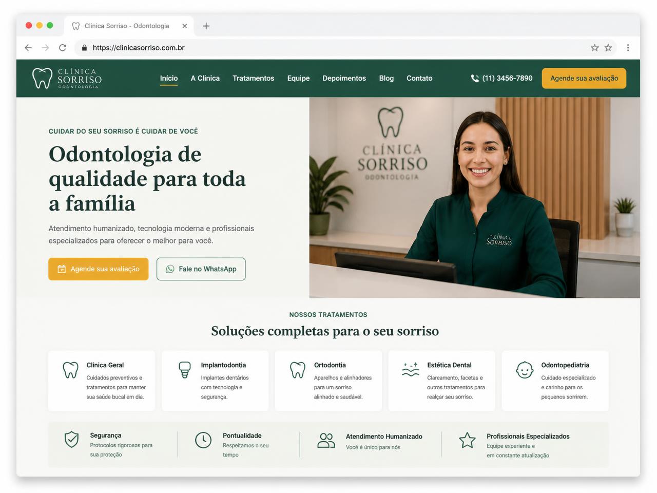 Site institucional de uma clínica, criado pela Agência Auto, aberto em um navegador